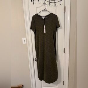 Nicole by Nicole Miller Green Maxi Dress Short Sleeve Crew Neck Casual